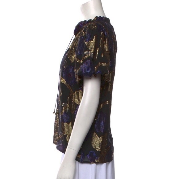 Sea New York Top Women Silk Lurex Puff Sleeve Metallic Cocktail Cottage Top M L - Picture 4 of 6